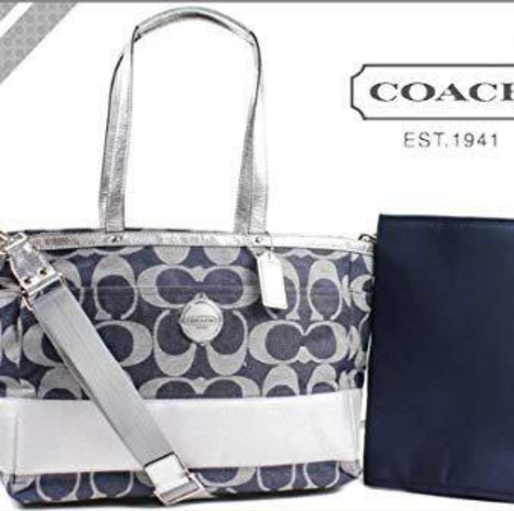 COACH Denim and Silver Diaper Bag